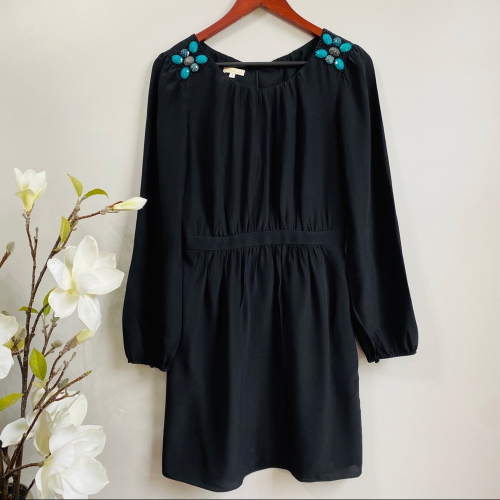 Shoshanna black silk puff sleeve dress